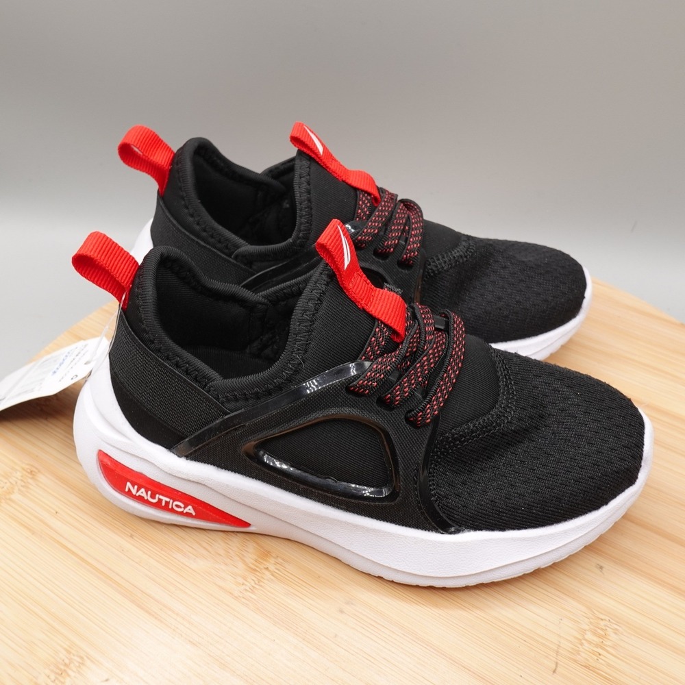Nautica Shoes Kids 11 Black Red Lace Up Athletic Sneakers NWT - Picture 3 of 9
